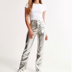 7 For All Mankind Metallic Silver Faux Leather “90’s” Pant - S